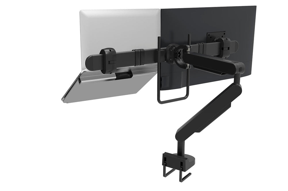 Zgo Dynamic Single Arm with Crossbar for Dual Monitor Arms-black tray none