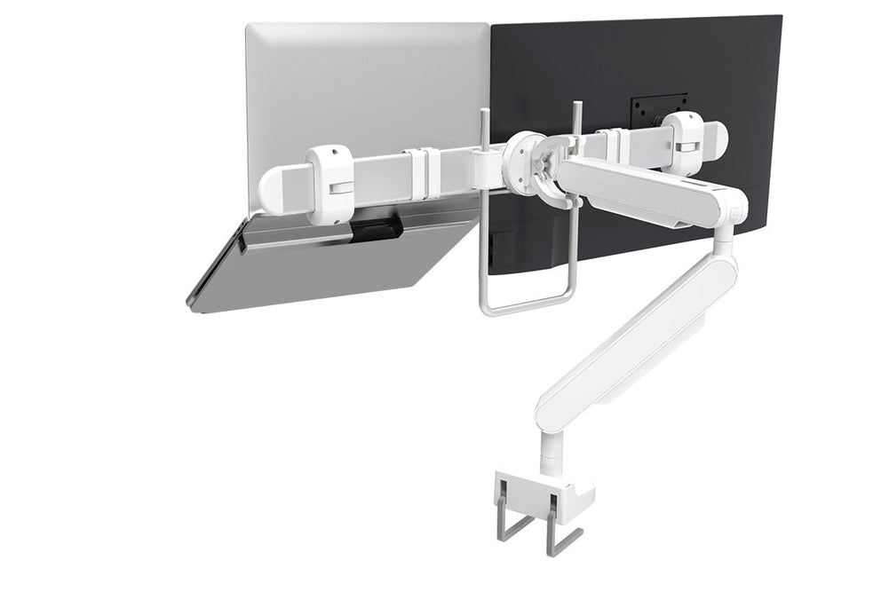 Zgo Dynamic Single Arm with Crossbar for Dual Monitor Arms-white tray none