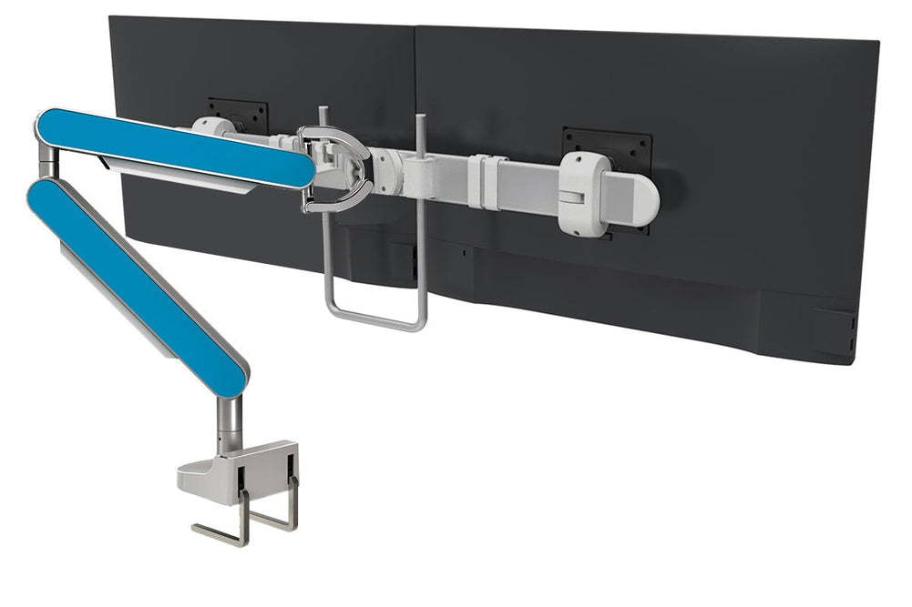 Zgo Dynamic Single Monitor Arm-polished arm silver crossbar blue
