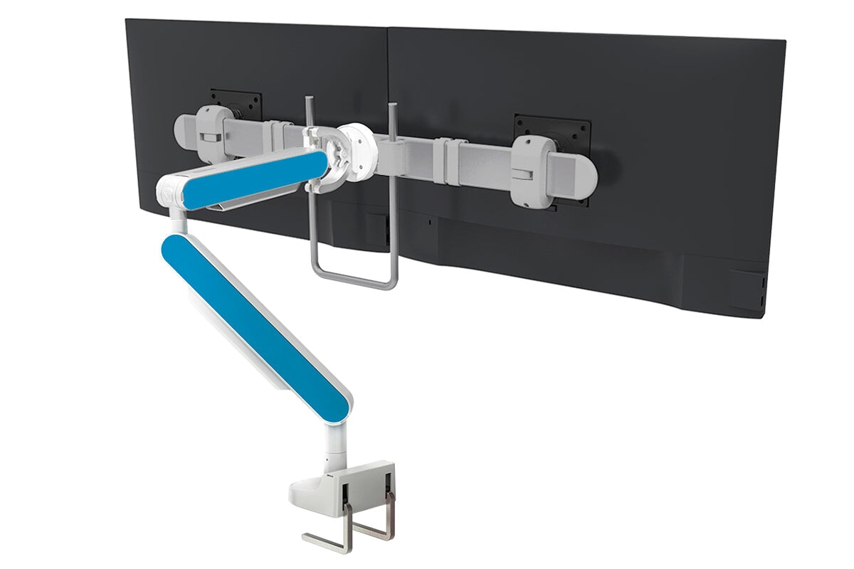 Zgo Dynamic Single Monitor Arm jasonl white arm silver crossbar blue