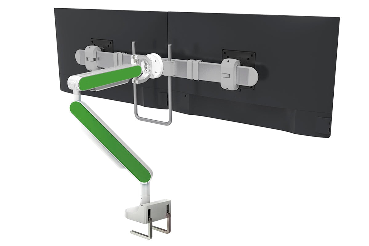 Zgo Dynamic Single Monitor Arm jasonl white arm silver crossbar green